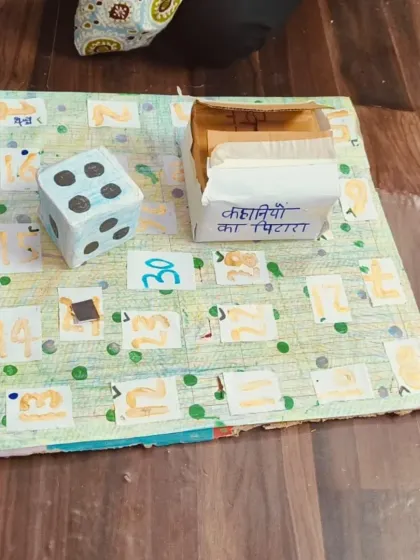 A close-up of the handmade board game, "Kahaniyon ka Pitara" (A Box of Stories), created by the participants to explore civic duties.