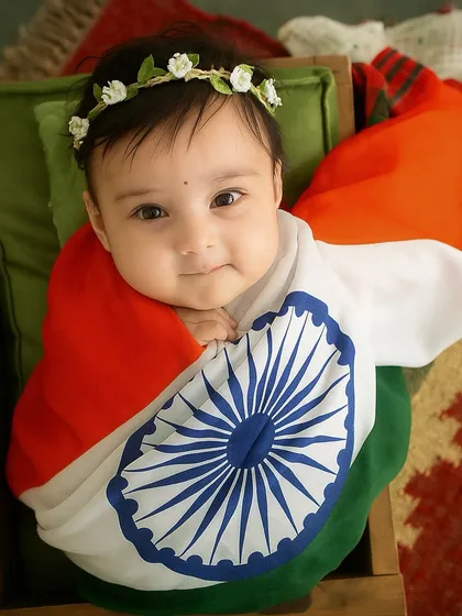 Her first Independence Day. Wrapped in the tiranga, may her dreams always soar high and free. A simple, patriotic, and heartfelt way to mark a national celebration.