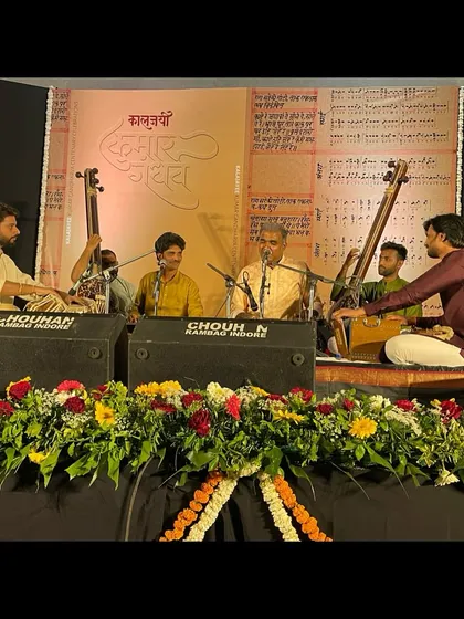 On stage in Indore for the centenary celebrations of the legendary Pt. Kumar Gandharva, accompanying Pt. Raghunandan Panshikar.