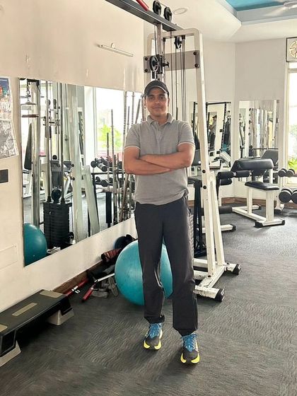 Standing proud in the gym after a tough core and flexibility session.