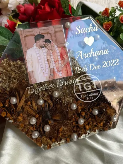 A close-up on the custom text, which reads "Together Forever" alongside the couple's names and wedding date.