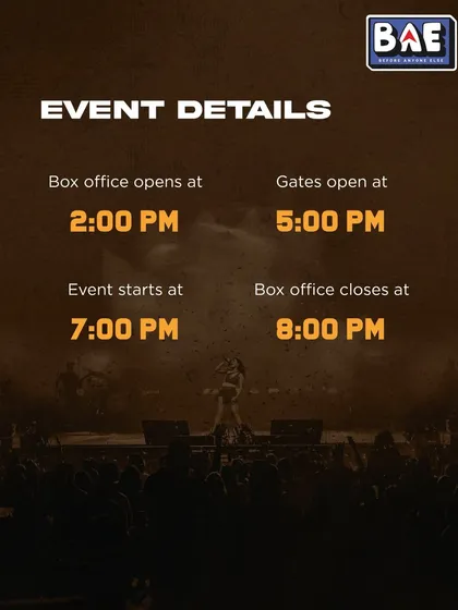 Mumbai Event Details: Box office opens at 2 PM, gates at 5 PM. We provide a clear schedule so fans can plan their day.