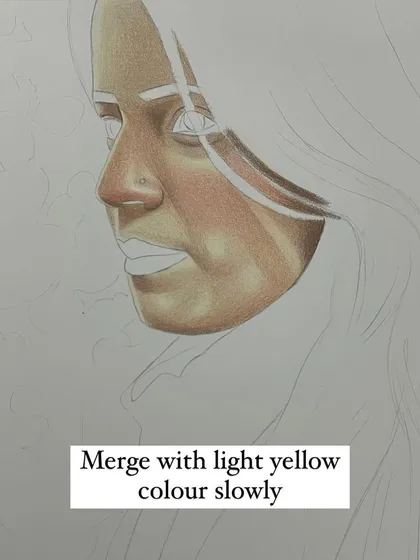 Part of my skin tone tutorial. After adding shadows and blush tones, I slowly merge the colors with a light yellow pencil to create a warm, natural look.