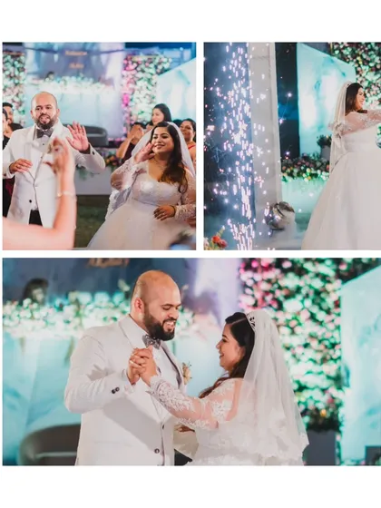A collection of moments from the couple's first dance and reception entrance, capturing their happiness and the celebratory atmosphere.