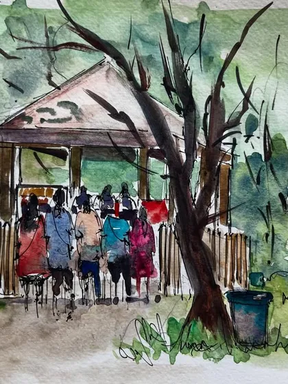 The finished quick sketch from Sanjay Van park. Capturing these moments before heading home is a perfect end to a creative morning.