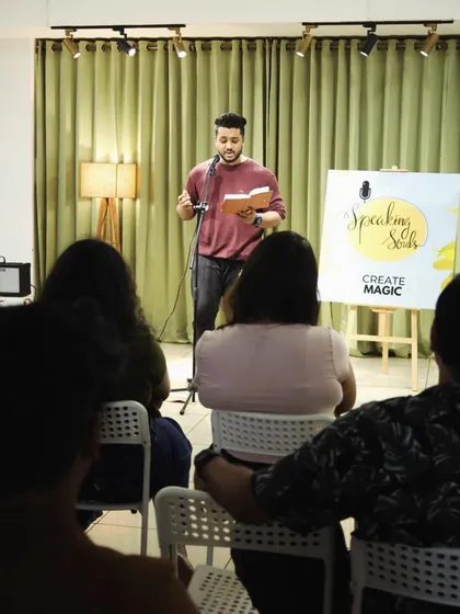 The view from the audience: a performer on our intimate stage.