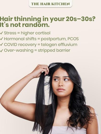 Hair thinning in your 20s and 30s is not random. It's often linked to higher cortisol from stress, hormonal shifts from postpartum or PCOS, or post-COVID recovery.