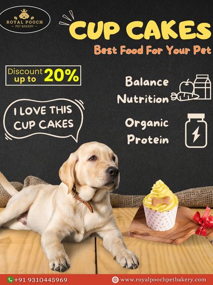 My cupcakes are not just treats; they are balanced nutrition. This image highlights that I use organic protein and wholesome ingredients to create the best food for your pet, even in a fun cupcake form.