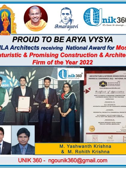 A poster celebrating our National Award for 'Most Futuristic & Promising Construction & Architect Firm of the Year 2022'. We are proud to be recognized for our forward-thinking approach.