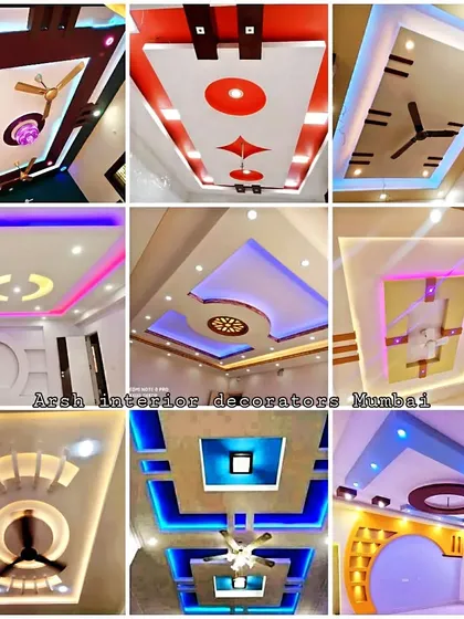 Stunning false ceiling designs in a variety of color combinations, including red and white, blue and yellow, and more.