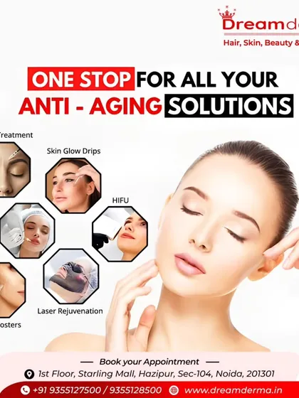 We are your one-stop destination for comprehensive anti-aging solutions. This graphic showcases our range of advanced treatments, including Botox, HIFU, dermal fillers, and skin boosters. We combine these scientific methods to create a personalized plan that addresses all signs of aging.