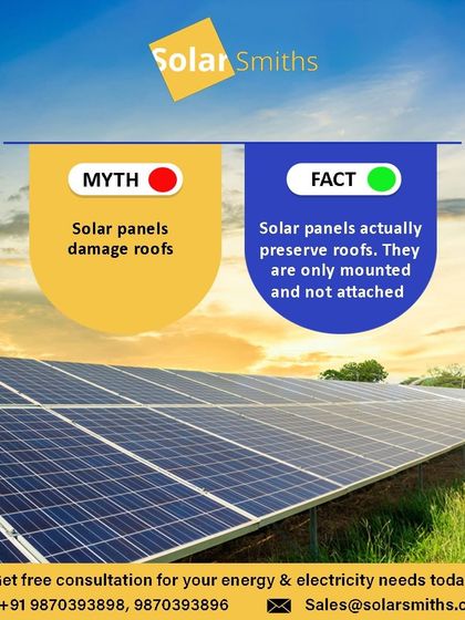 Myth: Solar panels damage roofs. Fact: My panels actually preserve roofs. They are mounted, not attached, shielding your roof from the elements and extending its life.