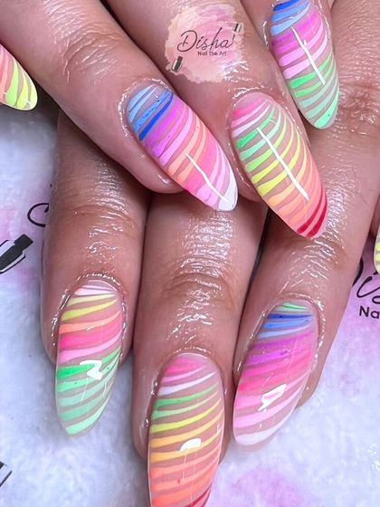 A stunning rainbow design with thin, colorful stripes for a unique and eye-catching look.