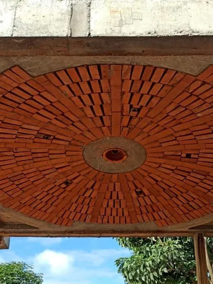 Craftsmanship and material honesty are at the heart of our work. This brick dome is a feature of our 'True Ceiling' series, showcasing a radial pattern of bricks that is not only visually striking but also a functional element of our sustainable design approach.