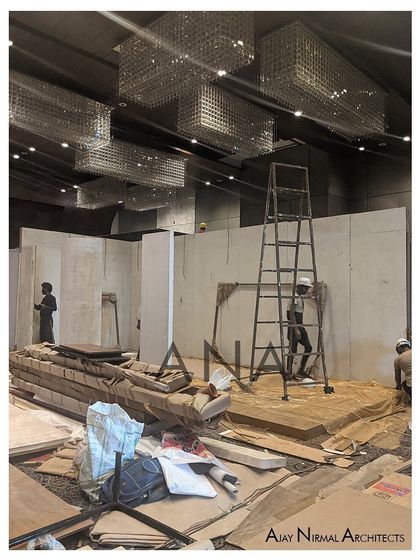Another shot from the build phase of the Villandi '22 project. This shows the raw materials and framework before the space is transformed into a luxurious jewellery boutique, highlighting the speed of our on-site execution.