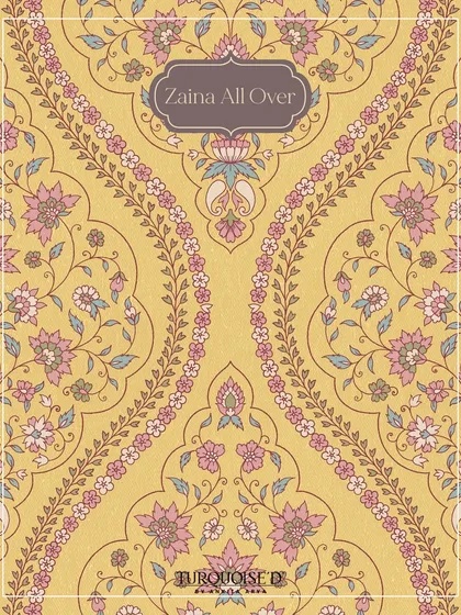The Zaina All Over wallpaper in a cheerful yellow. This design features flowing floral vines and paisley elements, capturing the detailed embroidery work found on the borders of luxurious Pashmina shawls.