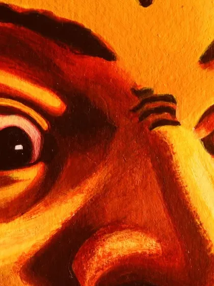 Another detailed close-up of the 'Kantara' painting. You can see the subtle blending of colors around the eyes and nose, which creates a realistic and expressive look.