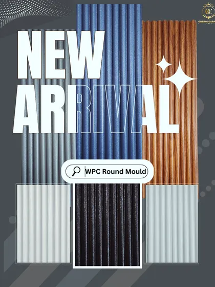 Presenting our new arrival: WPC Round Mould panels. These offer a softer, rounded profile compared to traditional fluted panels, available in a variety of modern colors including blues, grays, and classic wood.