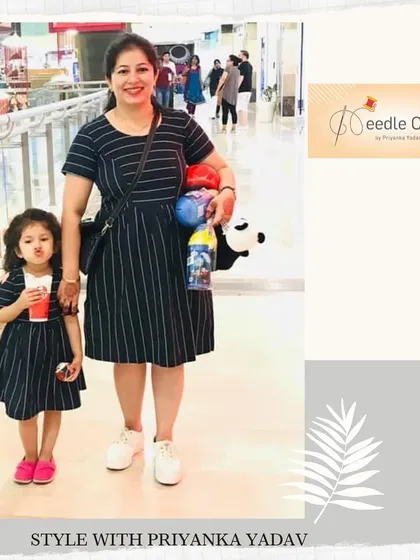 A casual day out calls for a comfortable and cute matching set. This mother-daughter duo is wearing simple striped A-line dresses I stitched, perfect for a shopping trip or a relaxed family gathering.