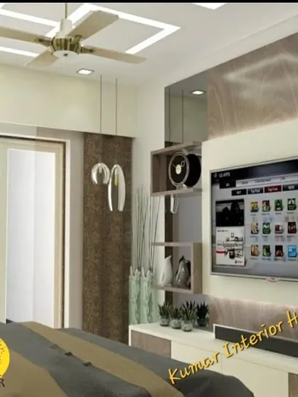This view highlights the TV unit and display shelves in the bedroom, demonstrating how we integrate entertainment and storage solutions seamlessly.
