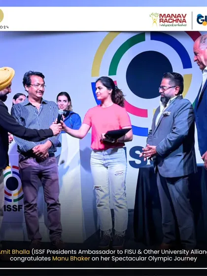 Our Vice President, Dr. Amit Bhalla, congratulates Manu Bhaker on her spectacular Olympic journey at the ISSF House, reinforcing our commitment to nurturing world-class talent.