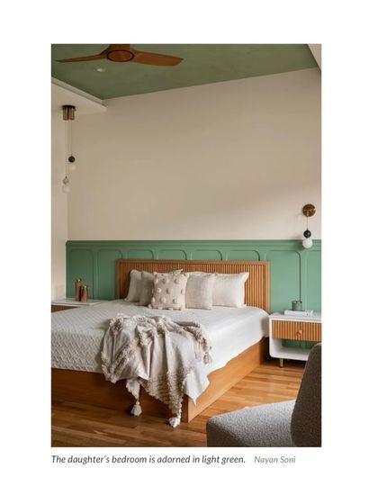 Architectural Digest featuring the light green daughter's bedroom from our 'Tinted Tapestries' project.