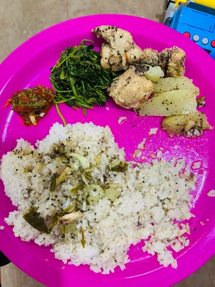 Another view of the simple and tasty chicken thali.
