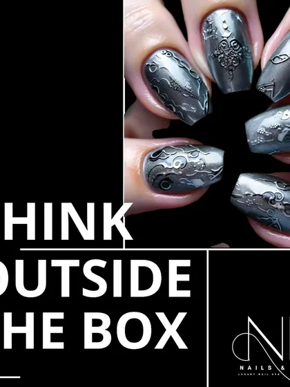 We encourage you to "Think Outside The Box" with your nail art. This textured, gunmetal grey design is for those who dare to be different.