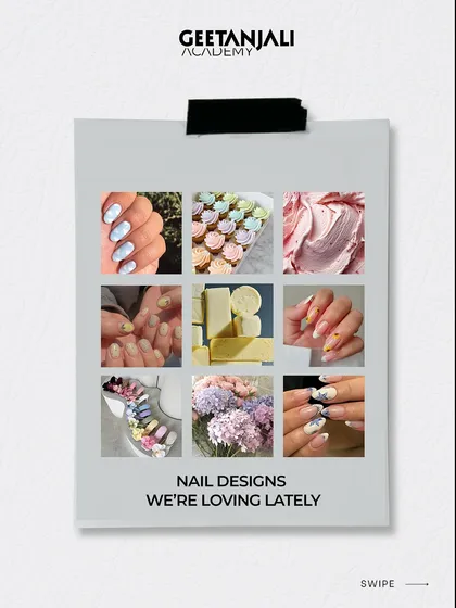 This mood board shows the dessert-inspired nail trends we are loving lately. In our courses, you will learn to create these sweet and trendy looks that clients are craving.