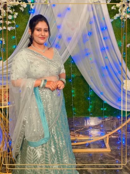 Another angle of the client in the sea green sequined lehenga, looking absolutely beautiful.