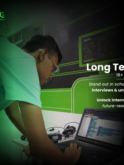 This graphic outlines the long-term (18+ months) benefits: students stand out in university and scholarship interviews, unlocking internships and future-ready skills.