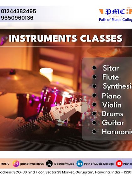 We offer classes for a wide variety of instruments. Choose from sitar, flute, synthesizer, piano, violin, drums, guitar, or harmonium and begin your musical journey with our expert faculty.