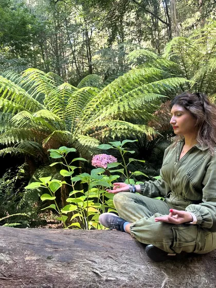 Meditating in a lush forest, feeling the 'Om' from within. Nature is the ultimate healer, and simply sitting in stillness among the trees can bring so much stability and purity.