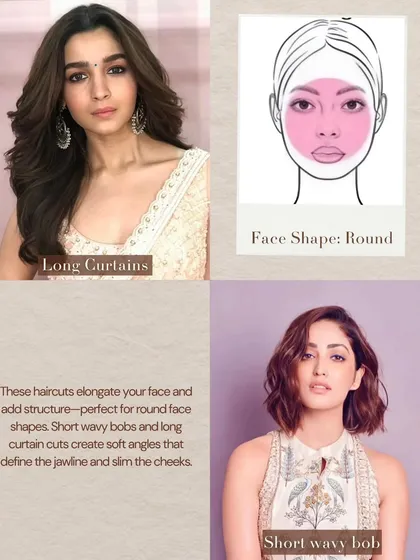If you have a round face, the goal is to add length and structure. Long curtain bangs or a short, wavy bob can create soft angles that define the jawline and slim the cheeks.