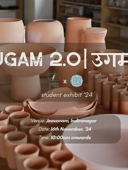 The announcement poster for Ügam 2.0, our annual student exhibit, showcasing a new cohort of talented potters and their work.