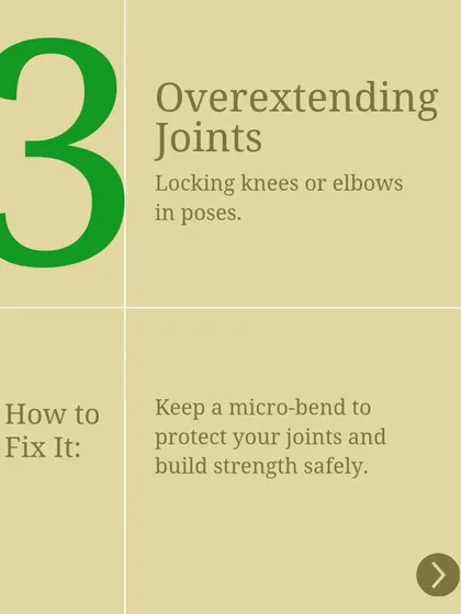 The third common mistake is overextending or locking your joints. Always keep a micro-bend in your knees and elbows to protect them and build muscular strength safely.