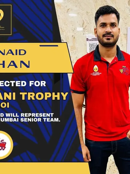 Congratulations to Junaid Khan on his selection for the Irani Trophy, where he will represent the Mumbai Senior Team against the Rest of India.