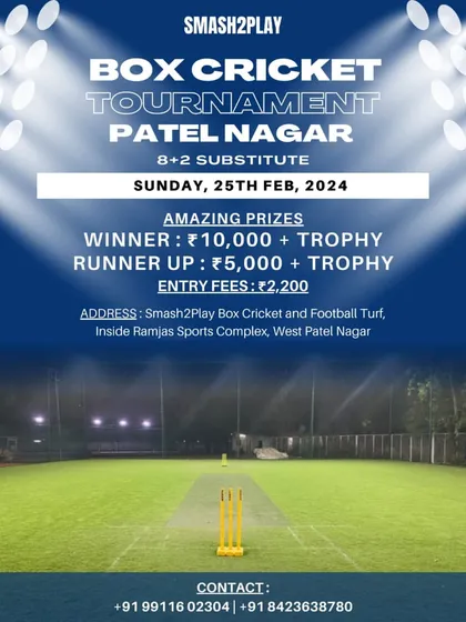 This is an example of a poster for one of my box cricket tournaments in Patel Nagar. I clearly lay out the prizes, entry fees, and location to attract the best teams from across Central Delhi.