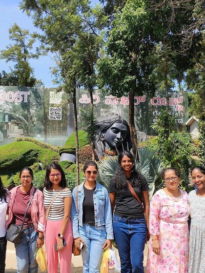 Our group of women travelers at Siri Cafe in Chikmagalur. We foster a safe and empowering environment for everyone.