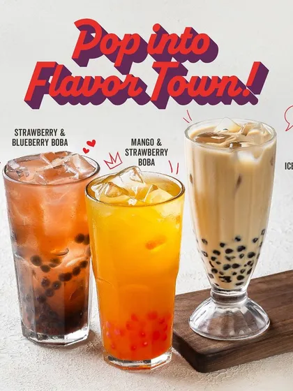 A trio of boba teas for Chili's India, including Strawberry & Blueberry, Mango & Strawberry, and Iced Coffee Boba. This group shot is effective for promoting a new beverage range.