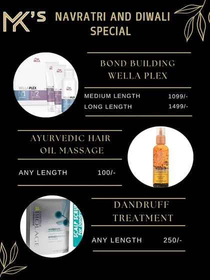 Prepare your hair for the festive season with my special offers. This includes bond-building with Wella Plex, relaxing Ayurvedic hair oil massages, and effective dandruff treatments to ensure your hair is healthy and beautiful.