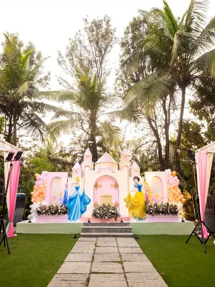 A fairytale comes to life with this grand princess castle stage. From the custom-built castle to the life-sized princess cutouts and elegant seating arrangements, I create a royal celebration fit for your little one.