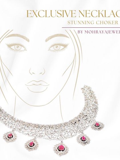 An illustration of an exclusive ruby and diamond necklace, perfect for adding a touch of color and sparkle to your evening wear.