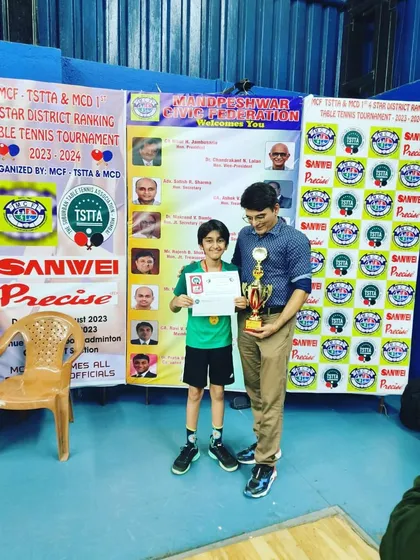 Action shots and podium finishes from the 4-star district tournament, highlighting the skills of Aayan, Aakarshan, Daksh, and Bhoomi.