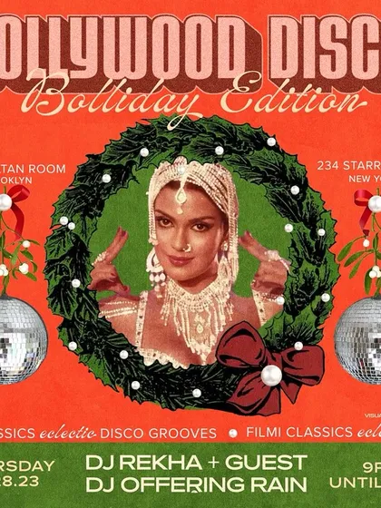 The beautiful "Bolliday Edition" poster for Bollywood Disco, showing how I adapt the branding for seasonal events.