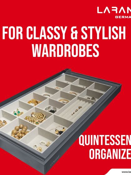 For a classy and stylish wardrobe, these quintessential organizers are a must. This tray is filled with jewellery, showcasing how it protects and displays your collection.