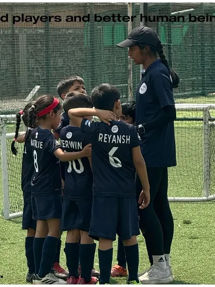 Coaching at OriGen goes beyond the field. Here, one of our coaches holds a team talk with our youngest players, instilling values of teamwork, discipline, and respect from the very beginning of their football journey.