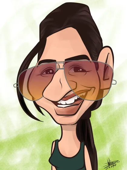A digital cartoon-style caricature of a woman with sunglasses. This clean, modern style is drawn on my iPad and is perfect for profile pictures or prints.