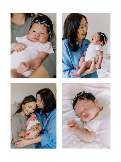 A collage of moments with the new baby and her grandmother, showing the joy and love that a new life brings to the entire family.