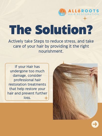The solution to stress-related hair loss involves actively reducing stress and providing your hair with the right nourishment. If the damage is already done, professional hair restoration treatments can help restore your hair and prevent further loss.